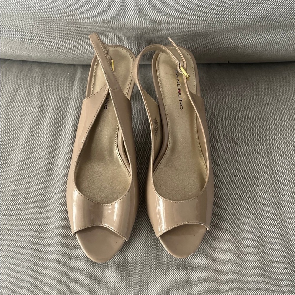 Bandolino Nude Patent Peep-Toe Slingback Heels